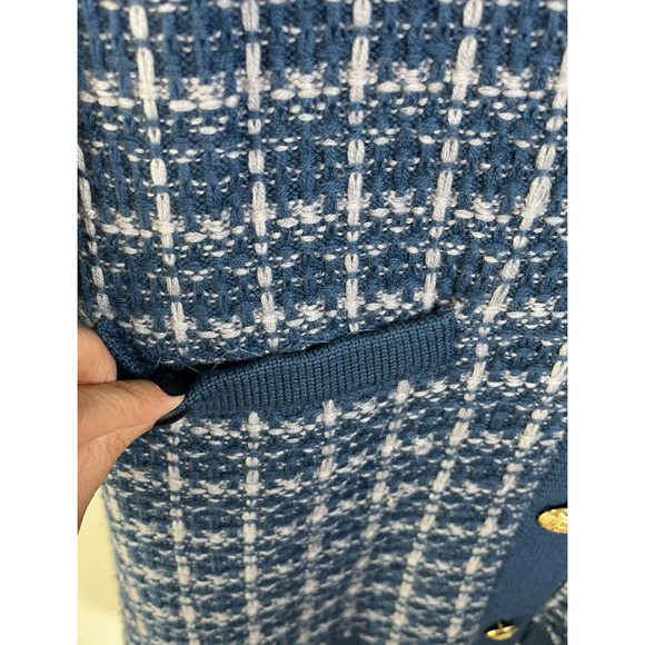 Talbots Pure Merino Wool V Neck Cardigan Sweater Size XLP Textured Plaid Blue - Picture 8 of 13